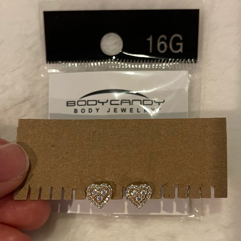 Body Candy 16G Surgical Steel CZ Heart Pair